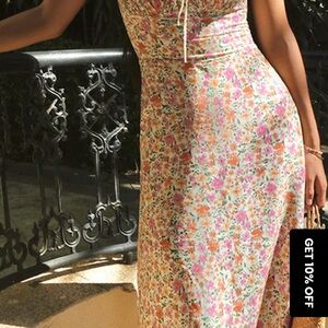 Floral Print Trim Cami Midi Dress